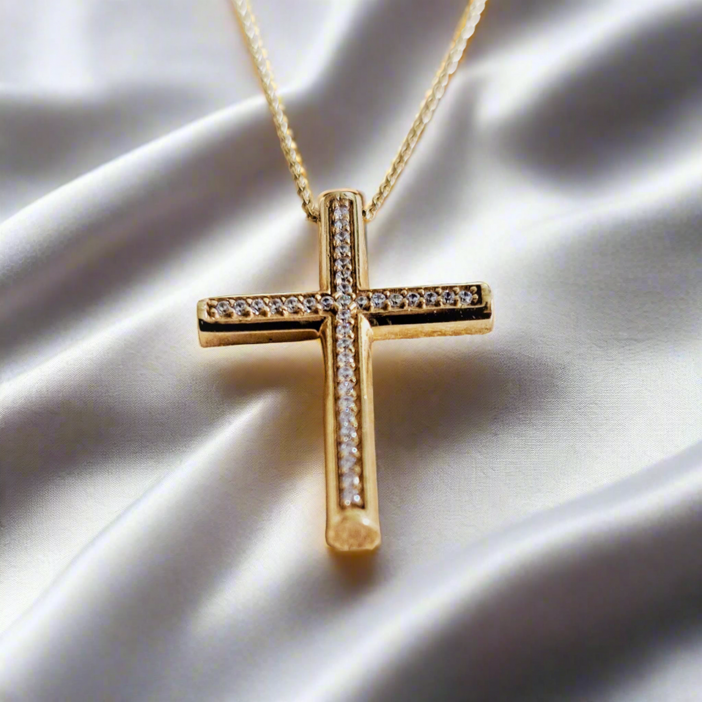 14Κ Gold Cross (round) wirh zirkons - Katerina Roukouna