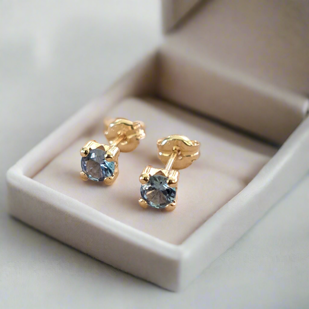 9Κ Gold Stud earrings with blue zirkons - Katerina Roukouna