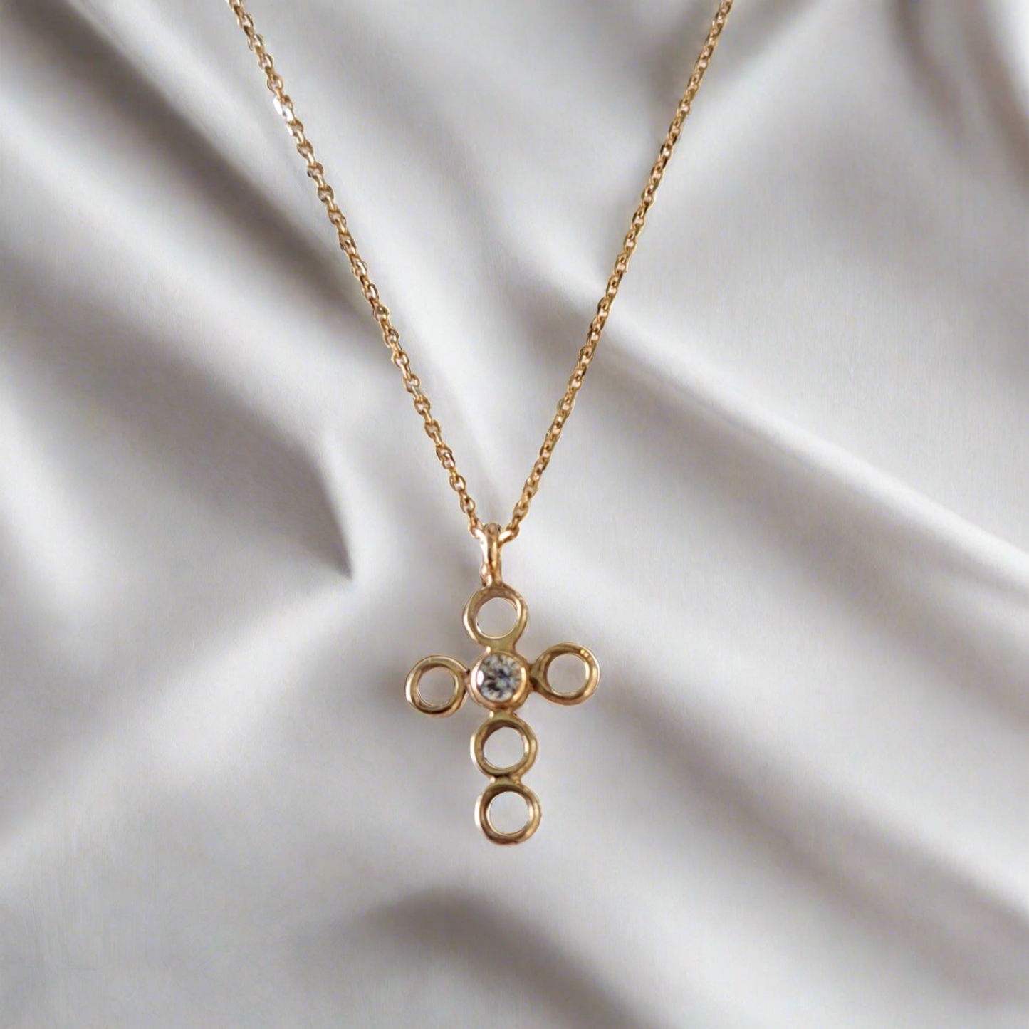 14K Gold tiny cross with zirkon (II) - Katerina Roukouna