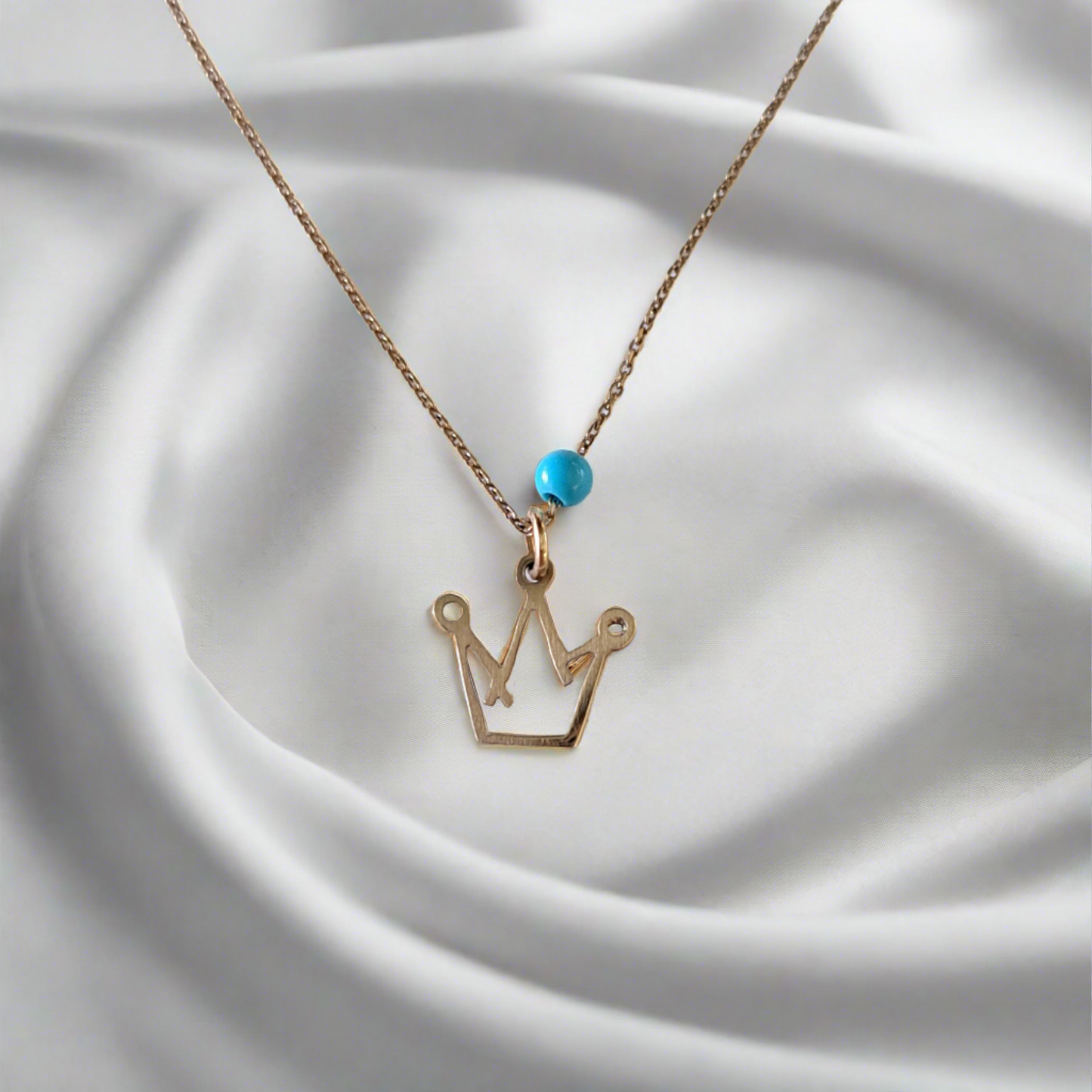 14K Gold  crown necklace with turqoise