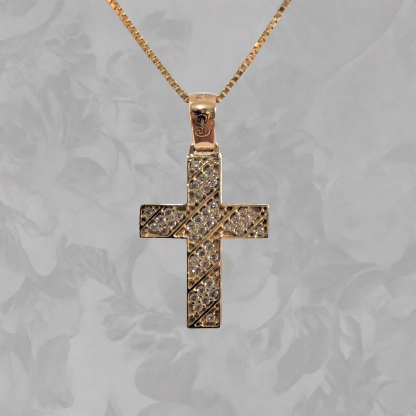 14K Yellow Gold Cross with zirkons -A