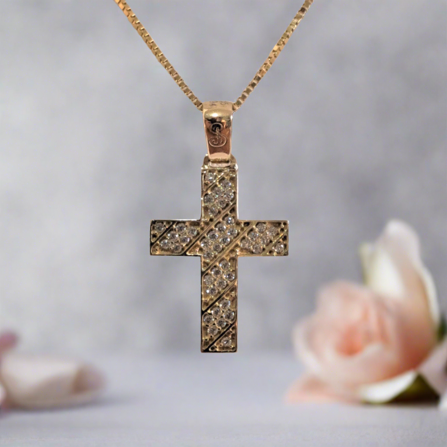 14K Yellow Gold Cross with zirkons -A