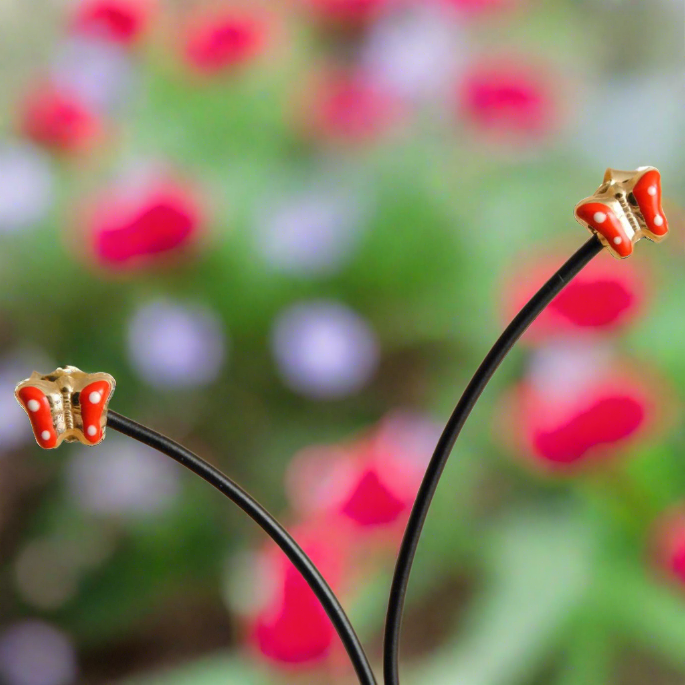 14k Gold earrings- red butterlflies