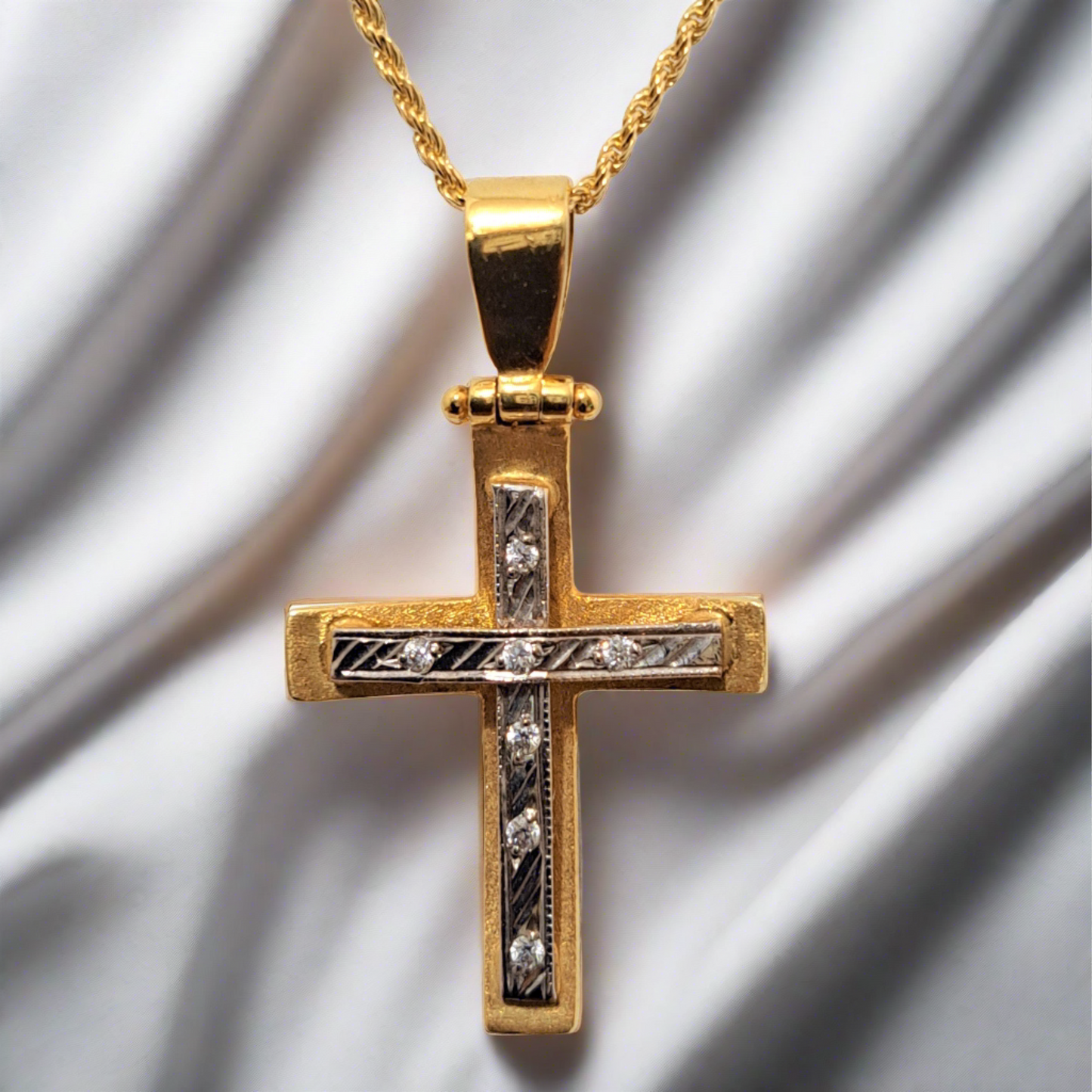 14K Handmade Gold Cross with zirkons (ΙΙ)