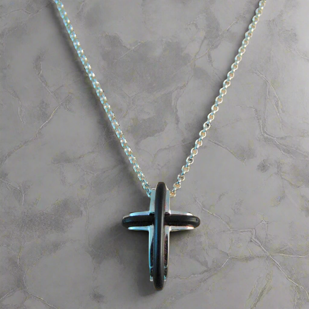 18K white gold cross with rubber - Katerina Roukouna
