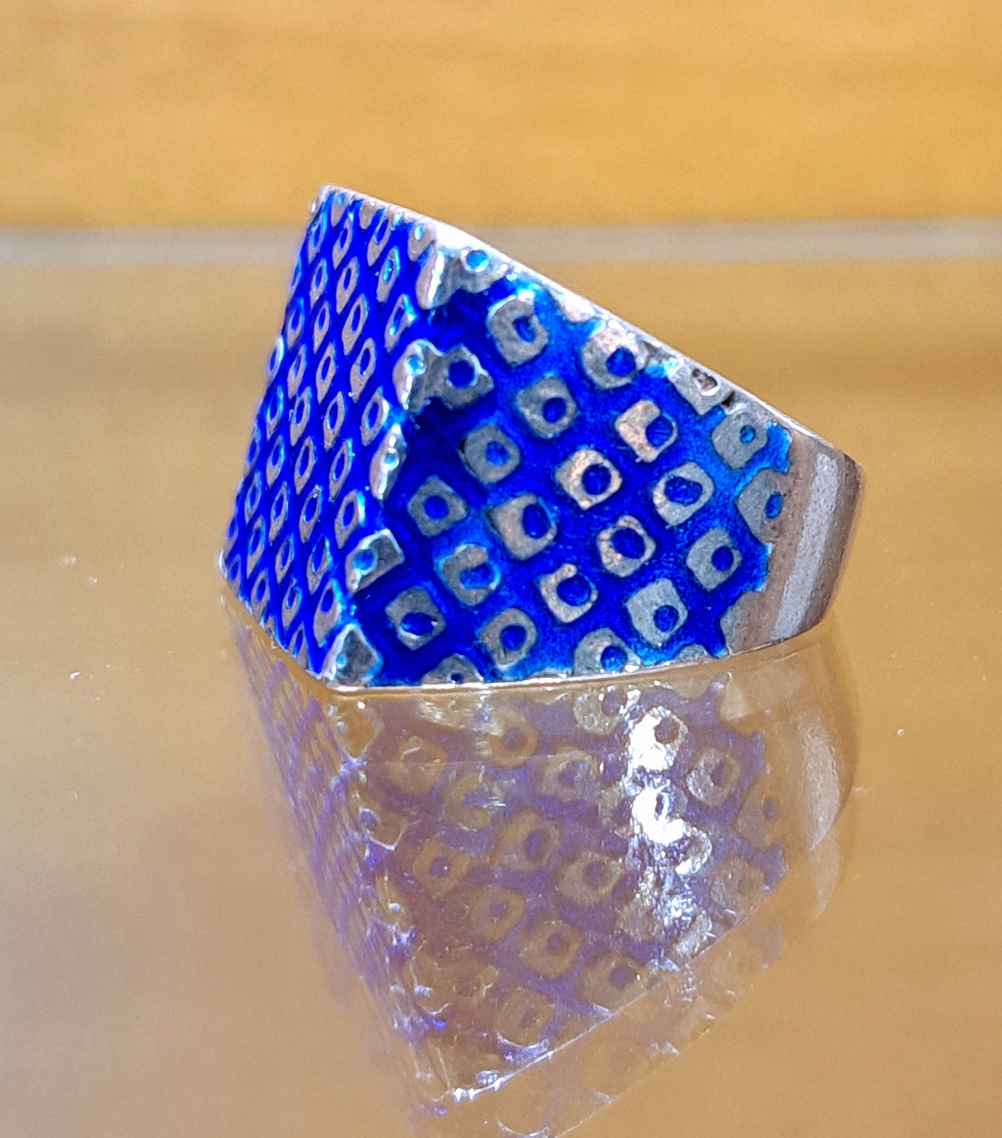 Rectangular blue silver ring