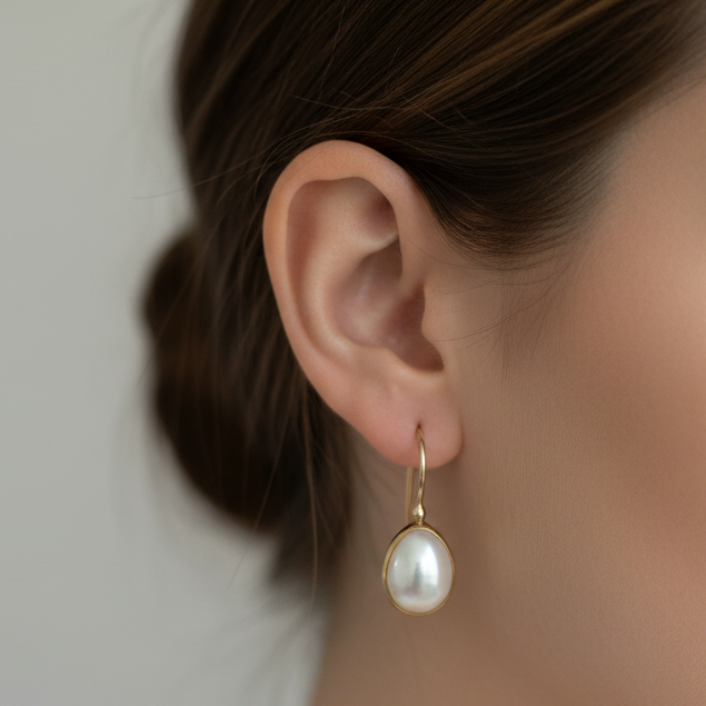 Earrings with oval pearls 18K gold and silver - Katerina Roukouna
