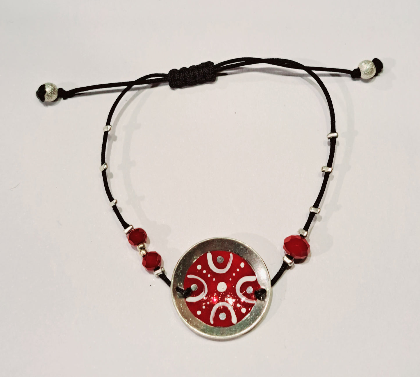 Handmade painted bracelet, red and white