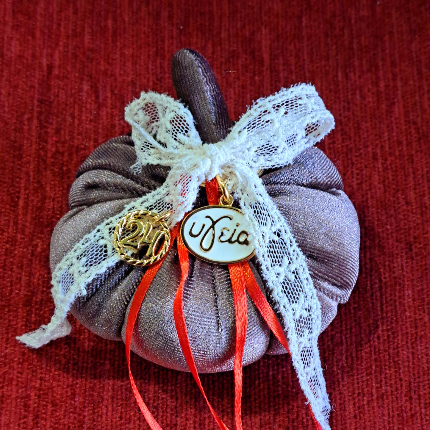 Purple pumpkin with key chain, lucky charm 2024.