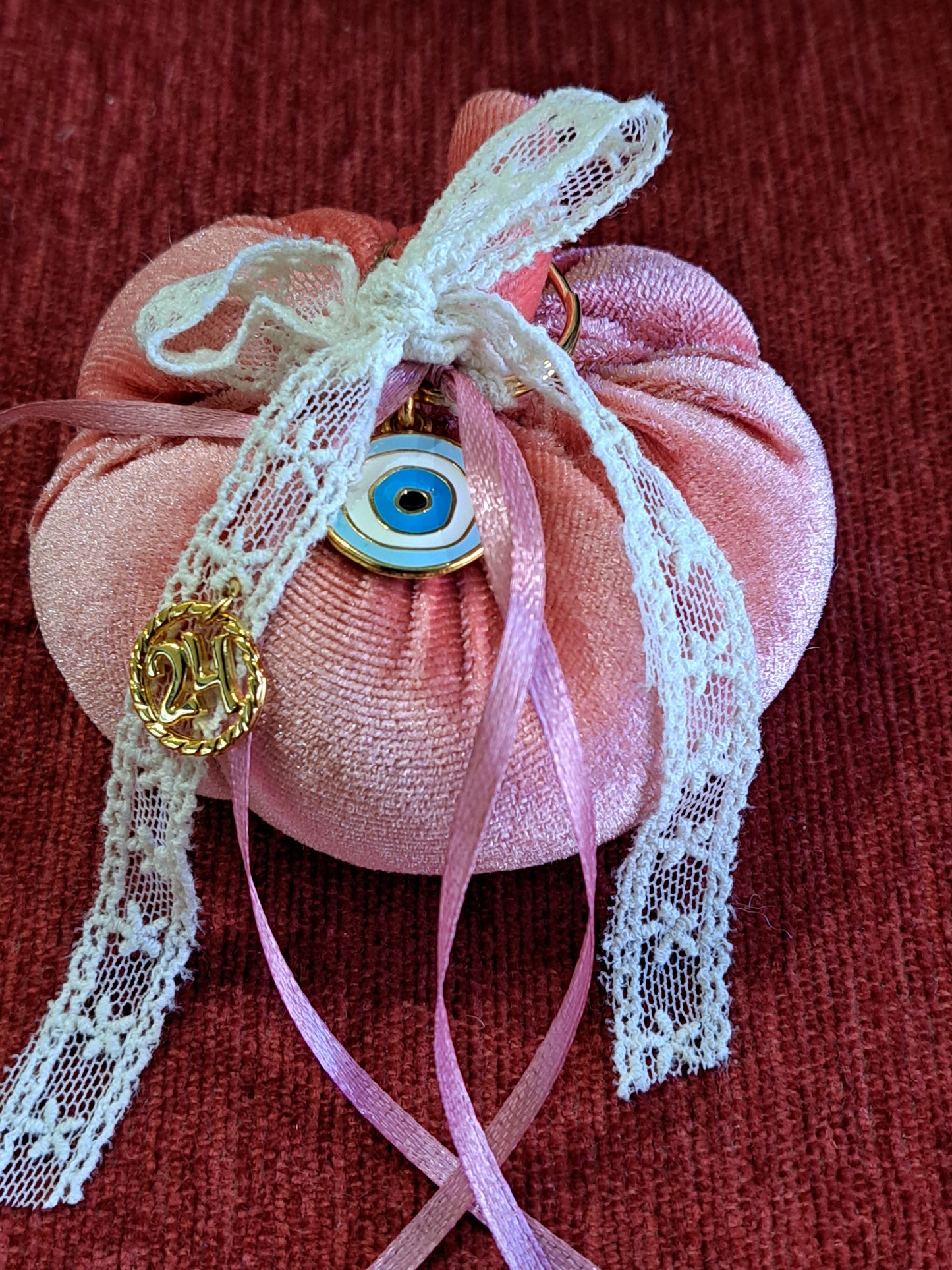 Pink pumpkin, with key chain, lucky charm 2024