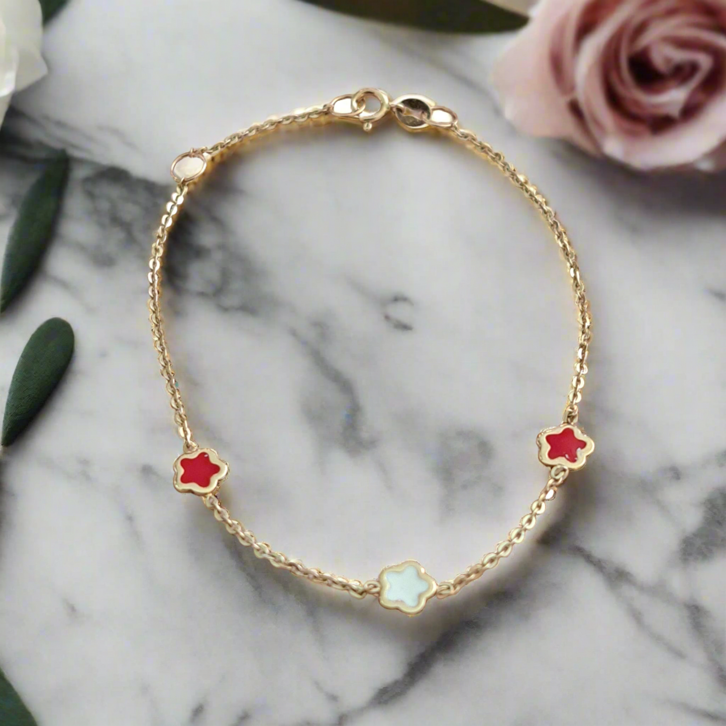 14k Gold bracelet with three flowers - Katerina Roukouna