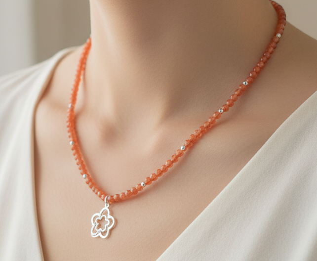 Handmade necklace with agates and sterling silver