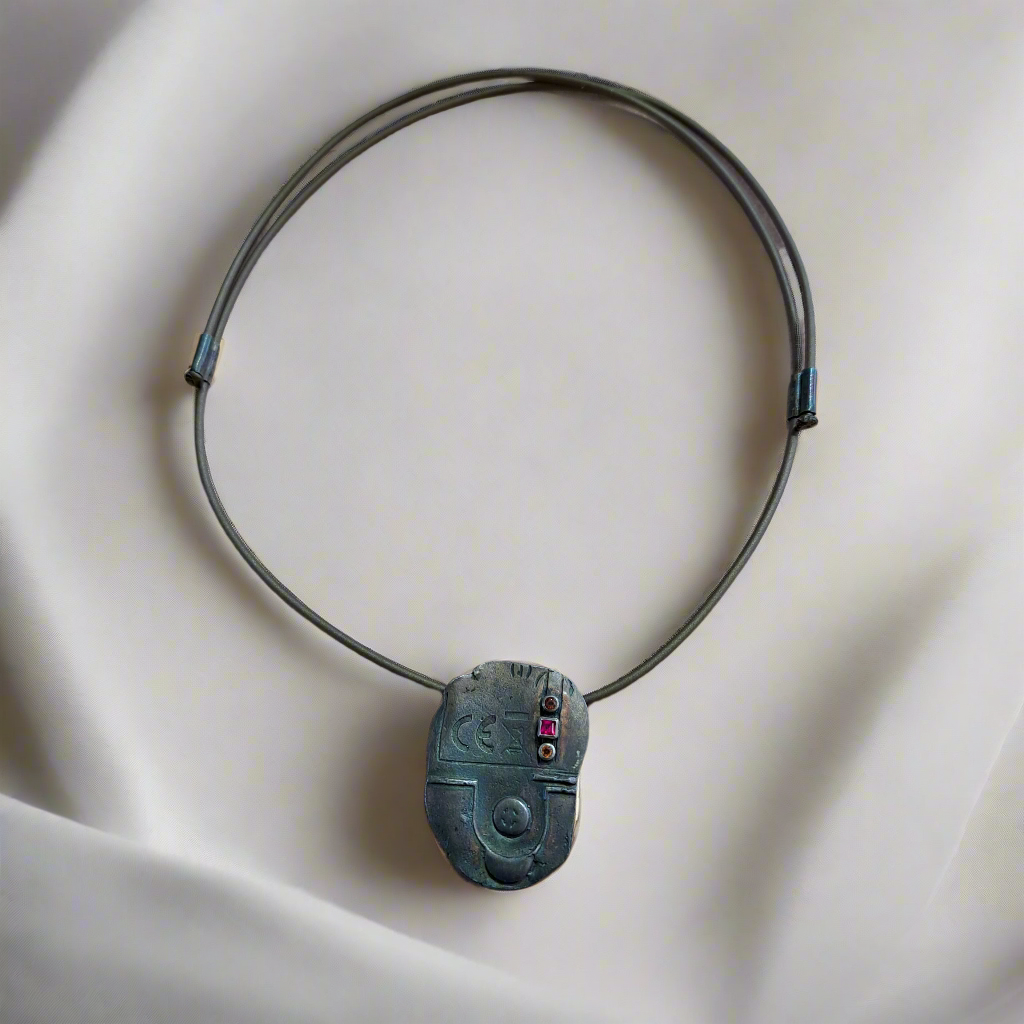 Handmade sterling silver necklace with precious gems