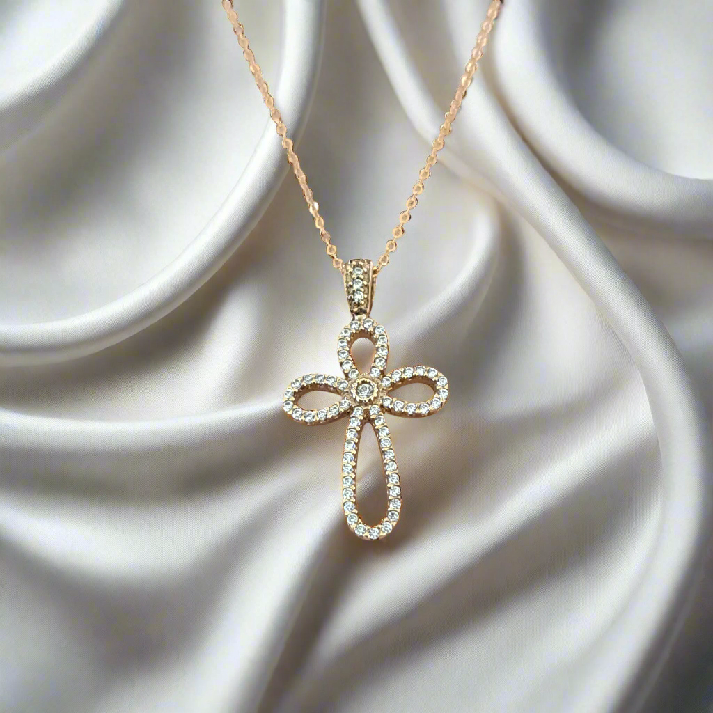 14K Yellow Gold Cross with zirkons ( III ) - Katerina Roukouna