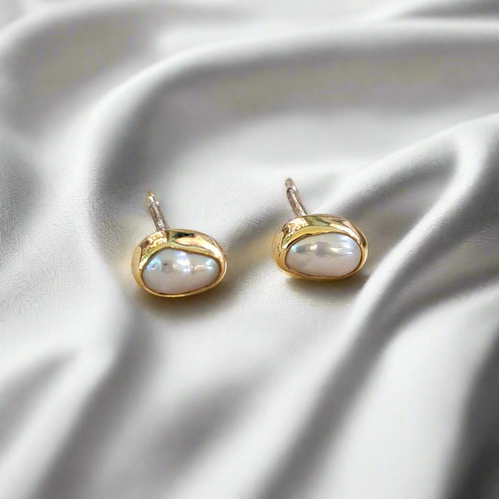 Handmade 18K and sterling silver baroque pearl earrings