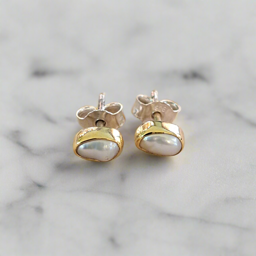 Handmade 18K and sterling silver baroque pearl earrings