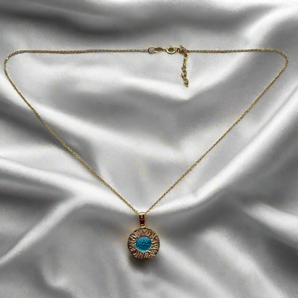 Gold plated sterling silver blue round necklace - Katerina Roukouna