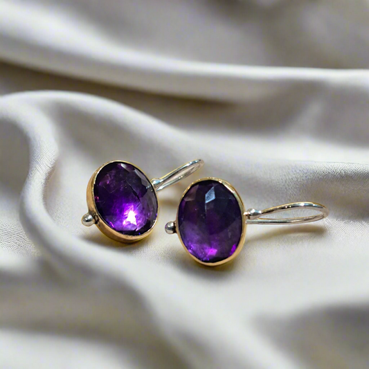 Amethysts,18K Gold and sterling silver earrings. - Katerina Roukouna