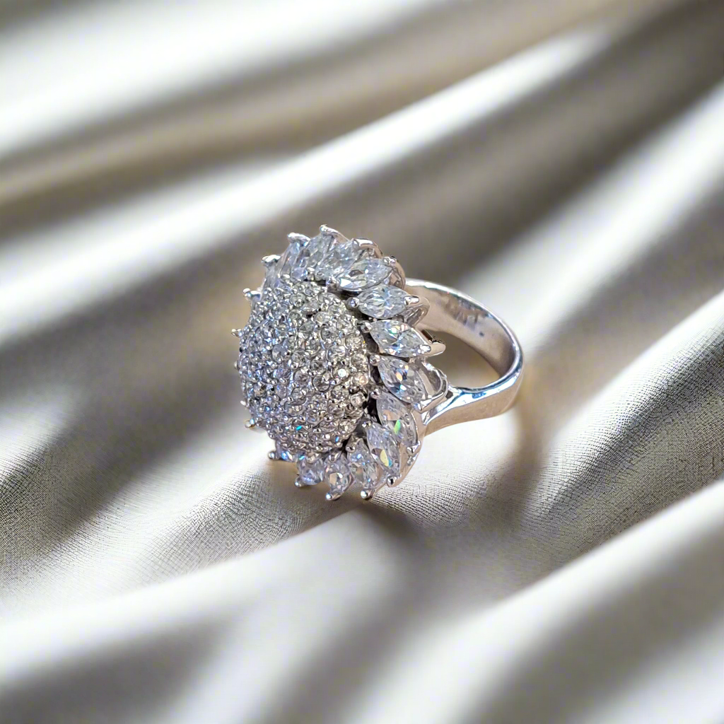 Flower sterling silver ring with zirkons - Katerina Roukouna