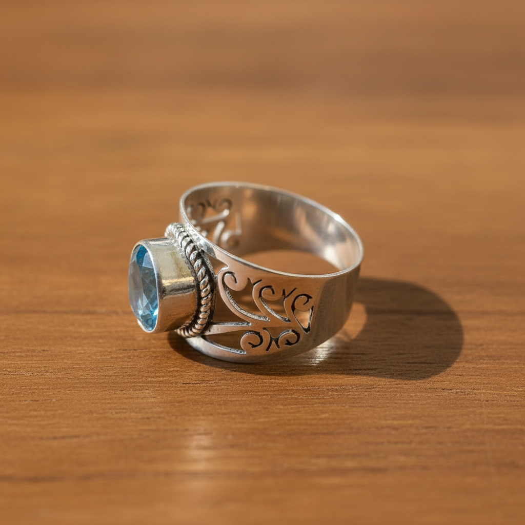 Vintage sterling silver ring with blue aquamarine - Katerina Roukouna