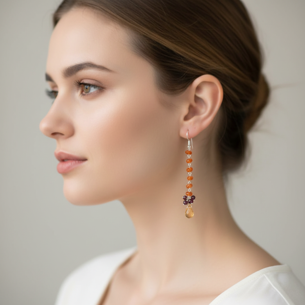 Handmade silver earrings with cornelians and garnets - Katerina Roukouna