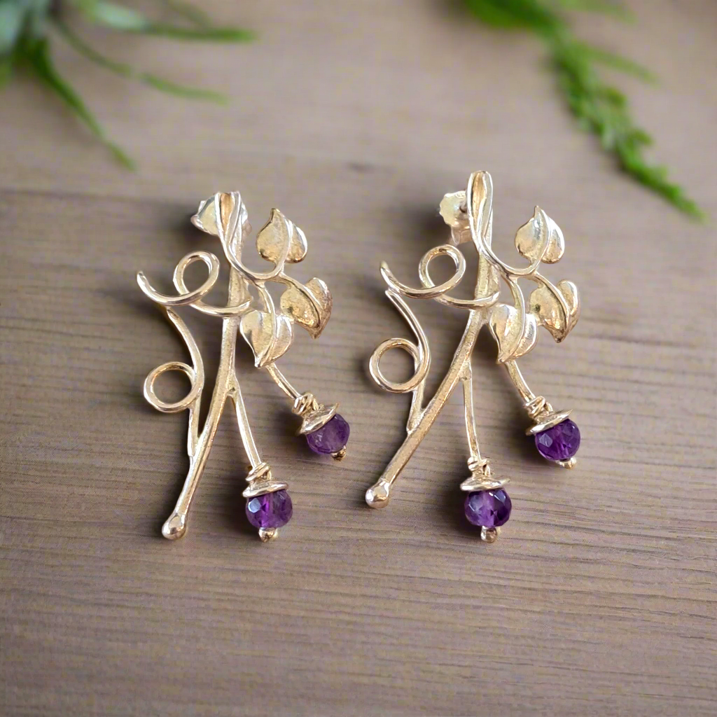 Ivy sterling silver earrings with amethysts - Katerina Roukouna