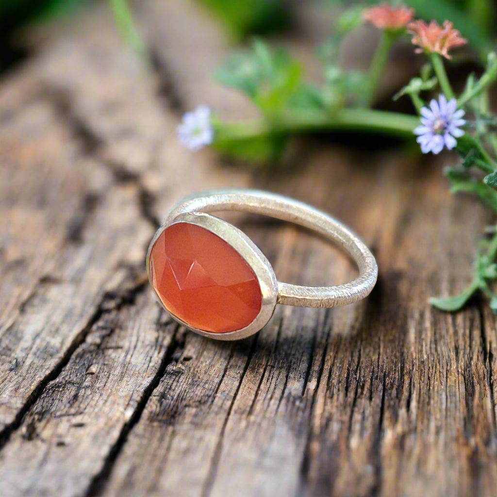 Sterling silver ring with oval cornelian - Katerina Roukouna