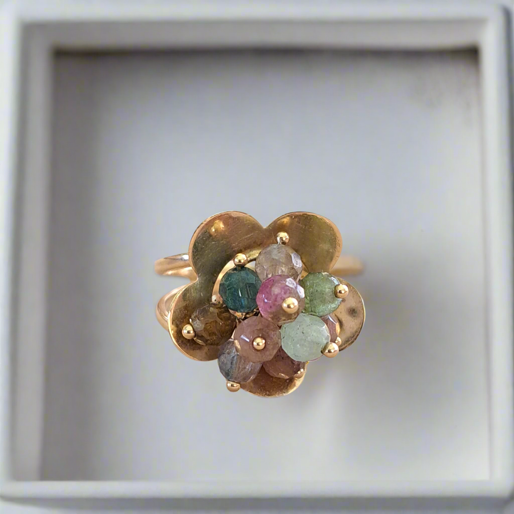 14Κ Gold flower Ring with tourmalines - Katerina Roukouna