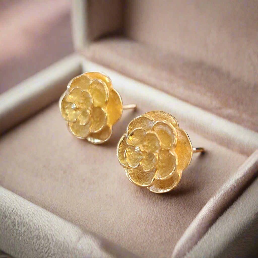 Flowers stud gold plated silver earrings