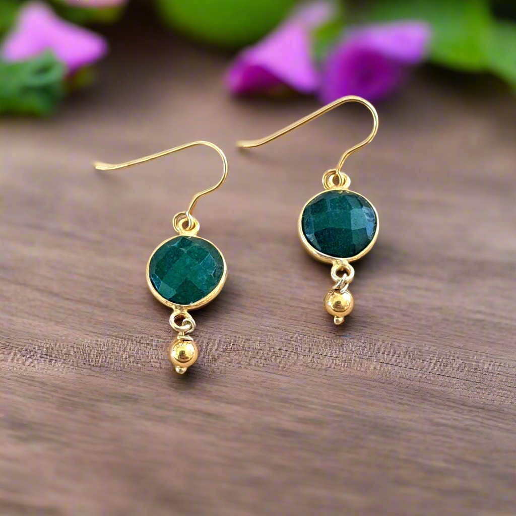 Handmade gold plated silver earrings with green agates
