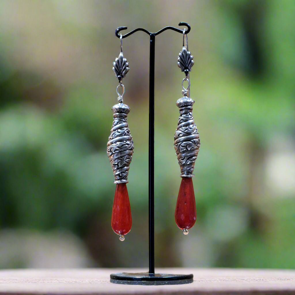 Vintage sterling silver earrings with cornelians