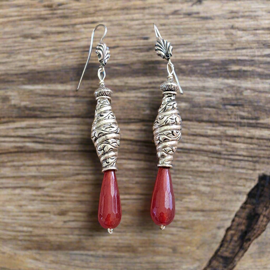 Vintage sterling silver earrings with cornelians