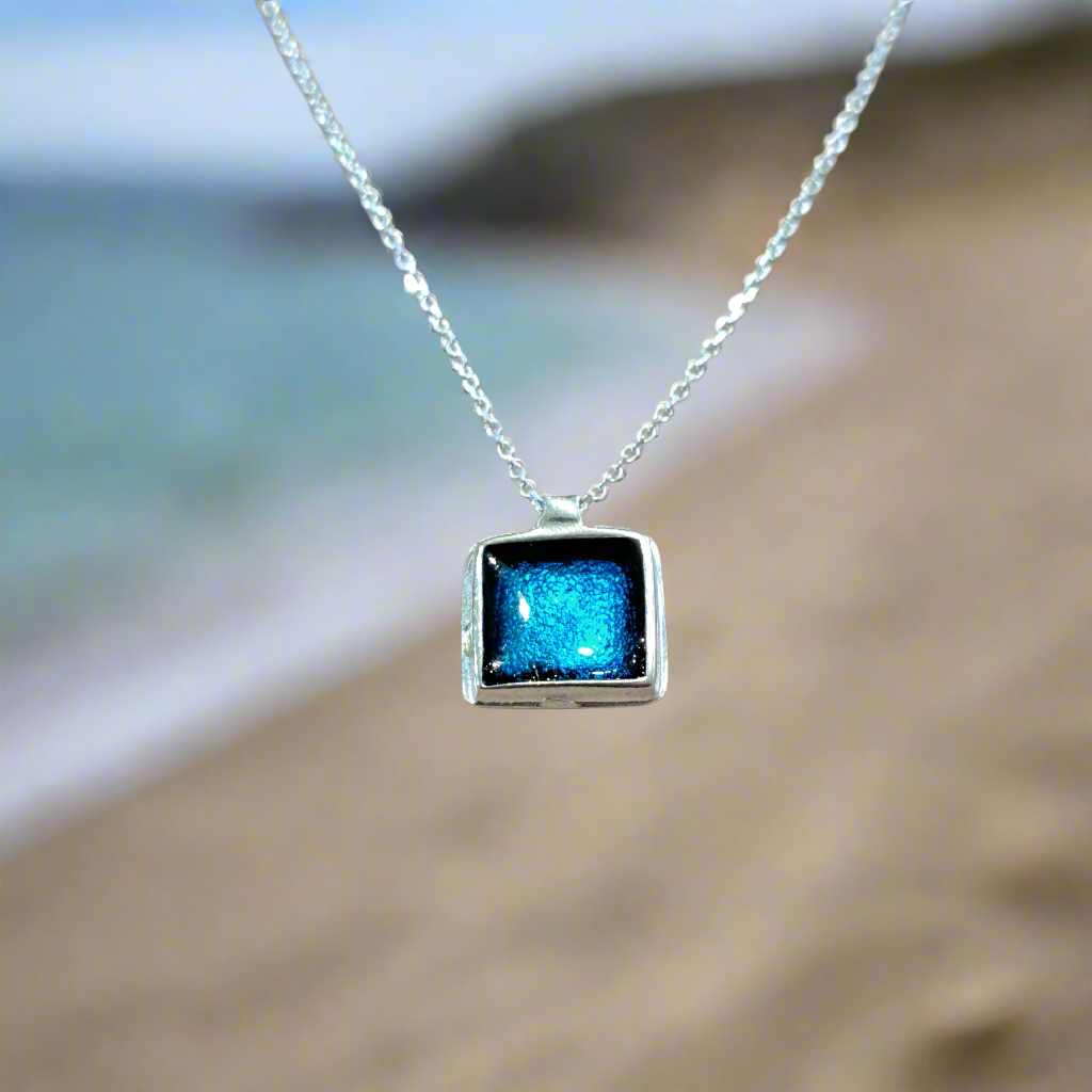Square blue sterling silver pendant