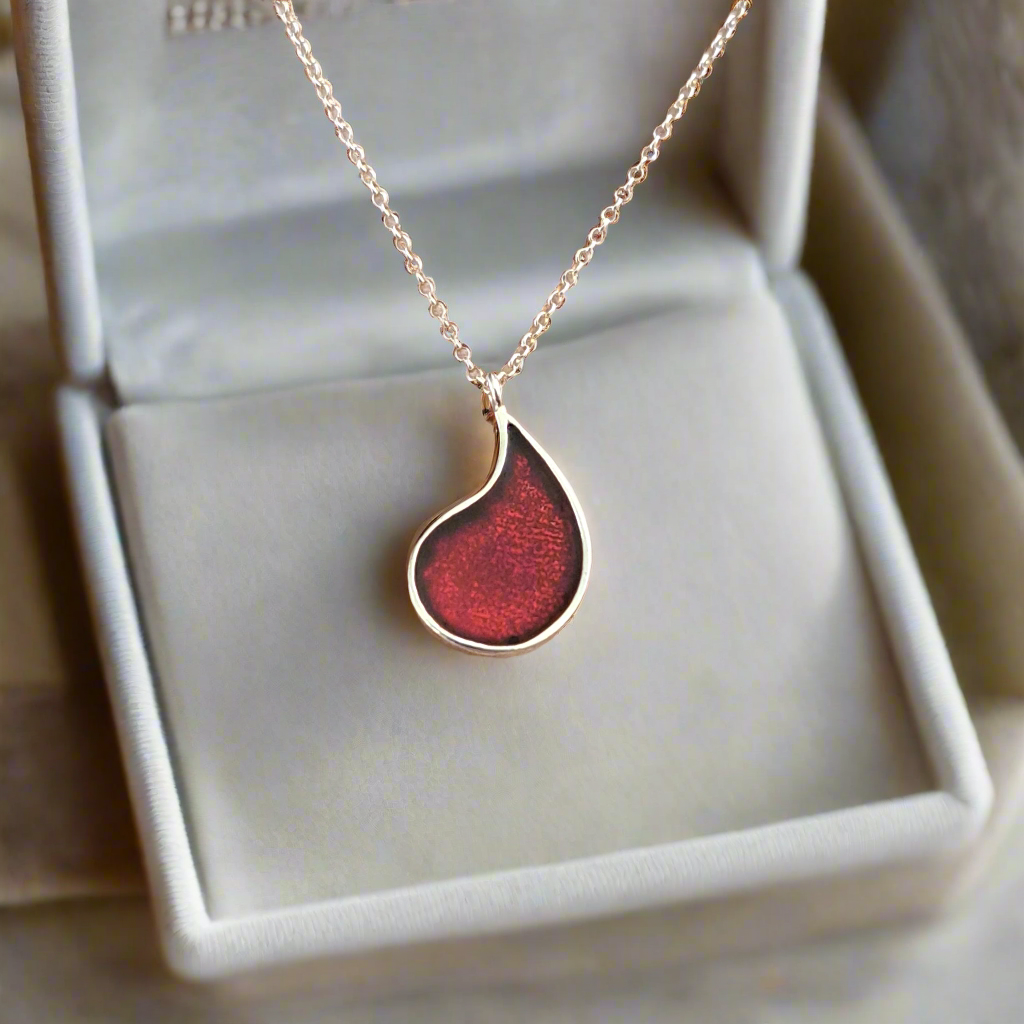 Drop shaped red sterling silver pendant