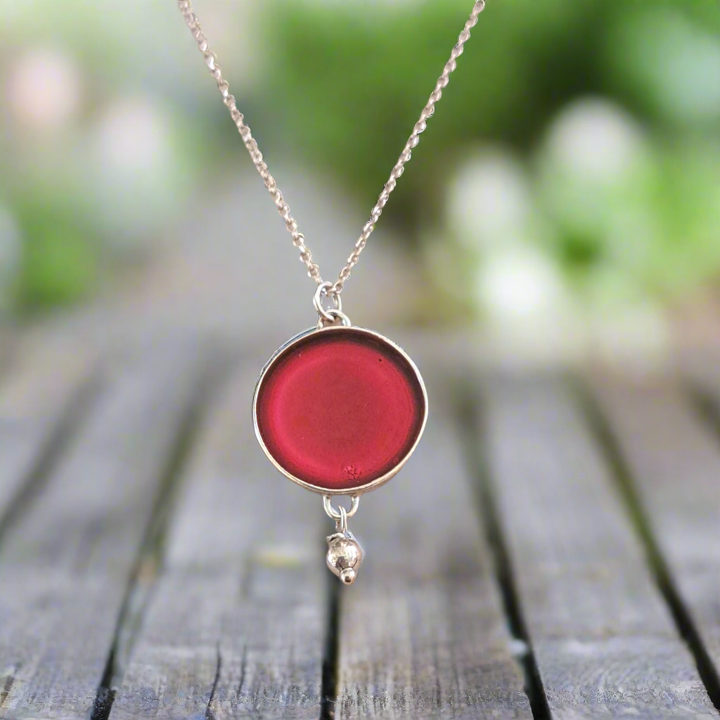 Circle red sterling silver pendant