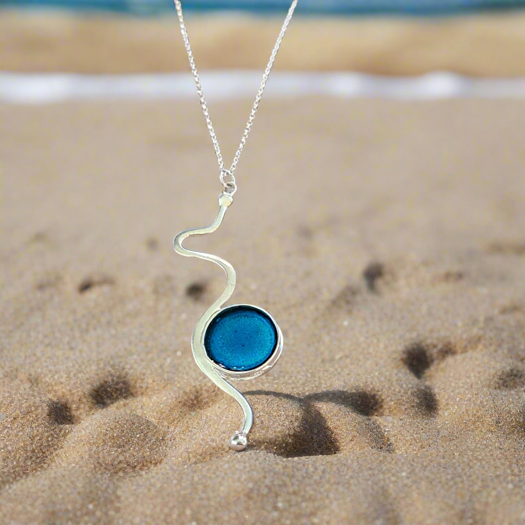 Blue wave silver pendant