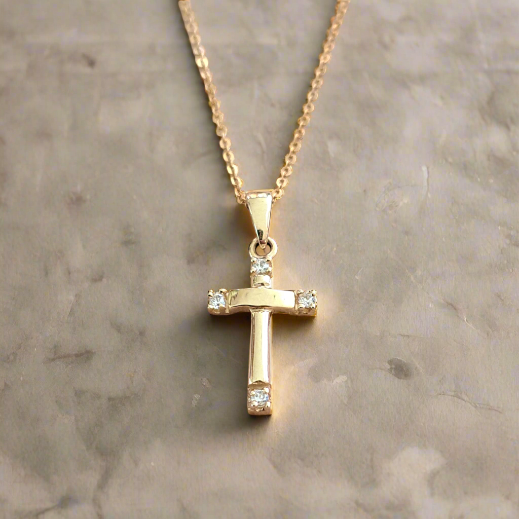 14K Gold elegant cross with zirkons - Katerina Roukouna