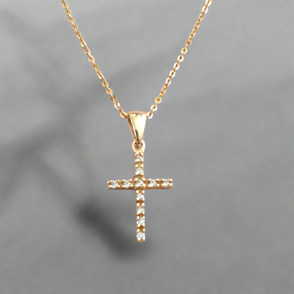 Elegant 14K Gold cross with zirkons (II) - Katerina Roukouna