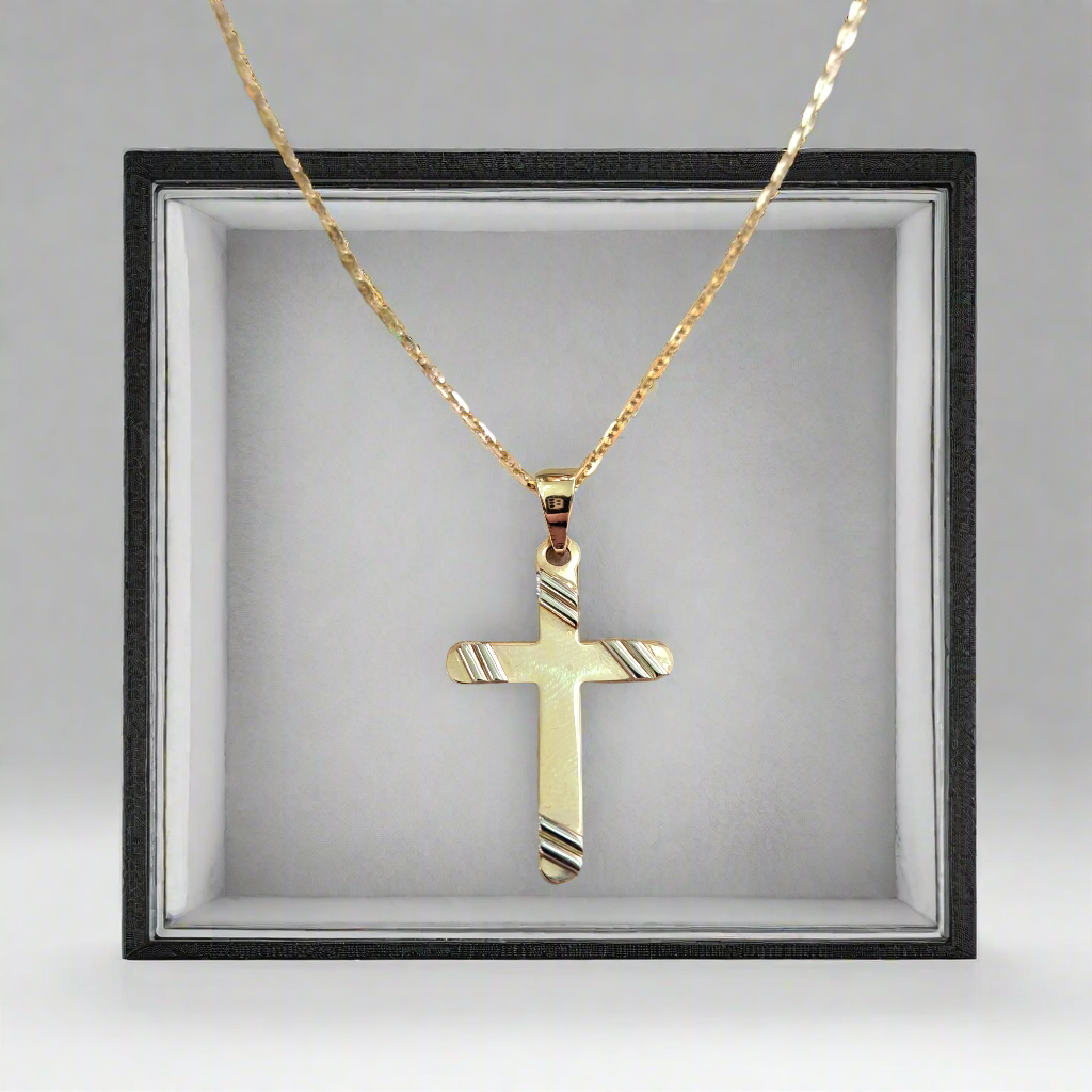 Handmade 14K yellow and white gold cross