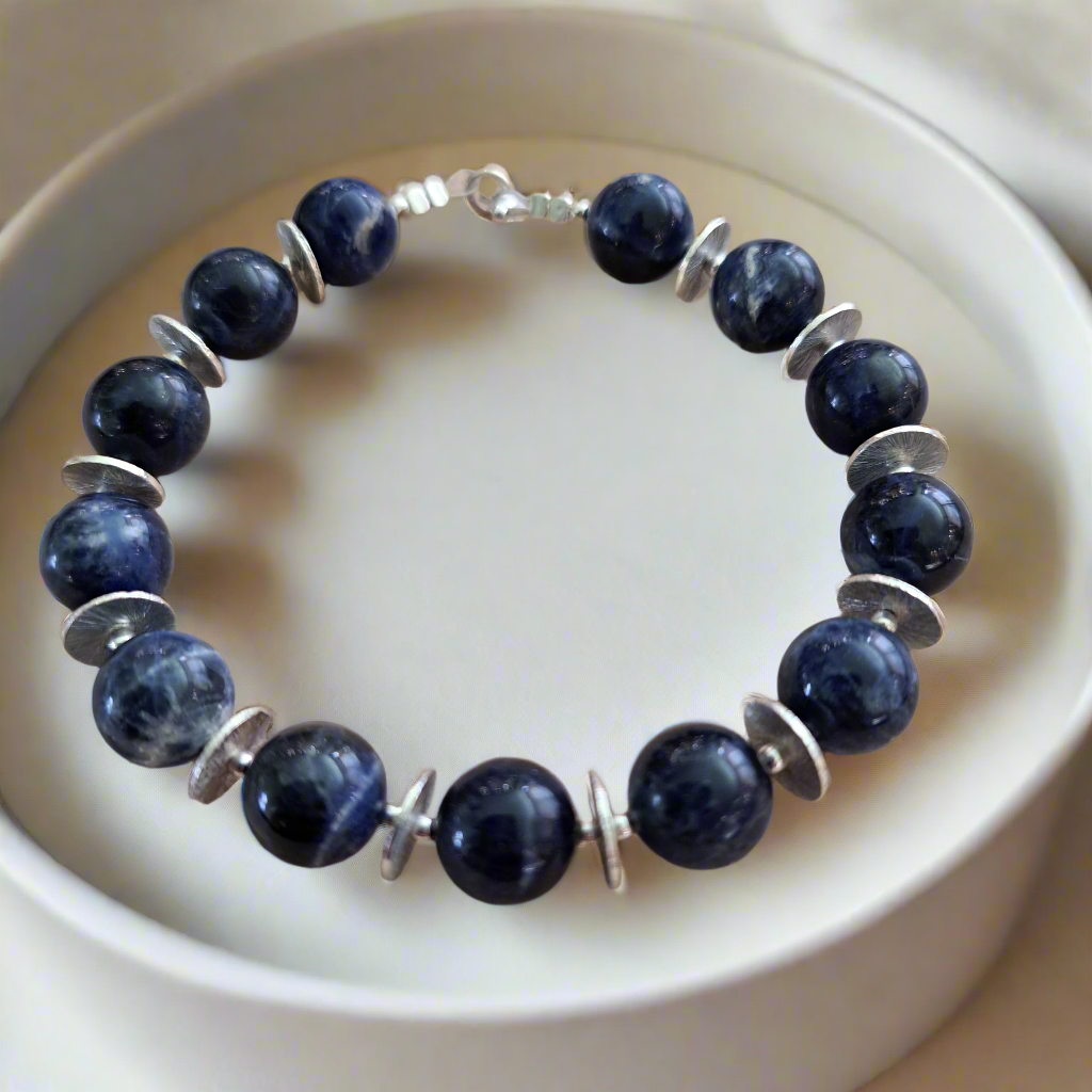 Handmade sterling silver bracelet with sodalites - Katerina Roukouna