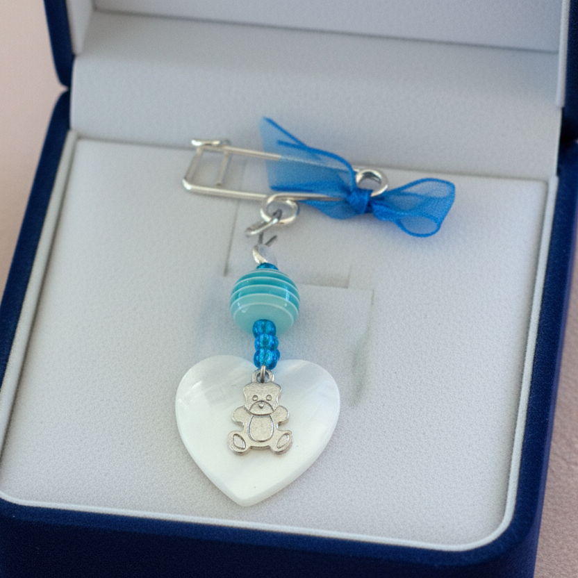 Baby lucky charm- mother of pearl heart and sterling silver