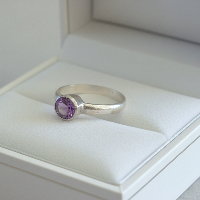 Handmade sterling silver ring with amethyst - Katerina Roukouna