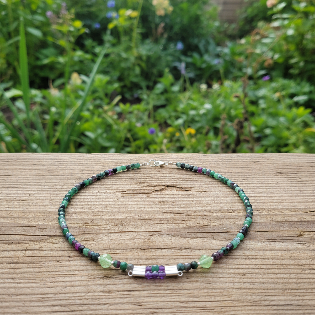 Handmade necklace with zoisite and sterling silver - Katerina Roukouna