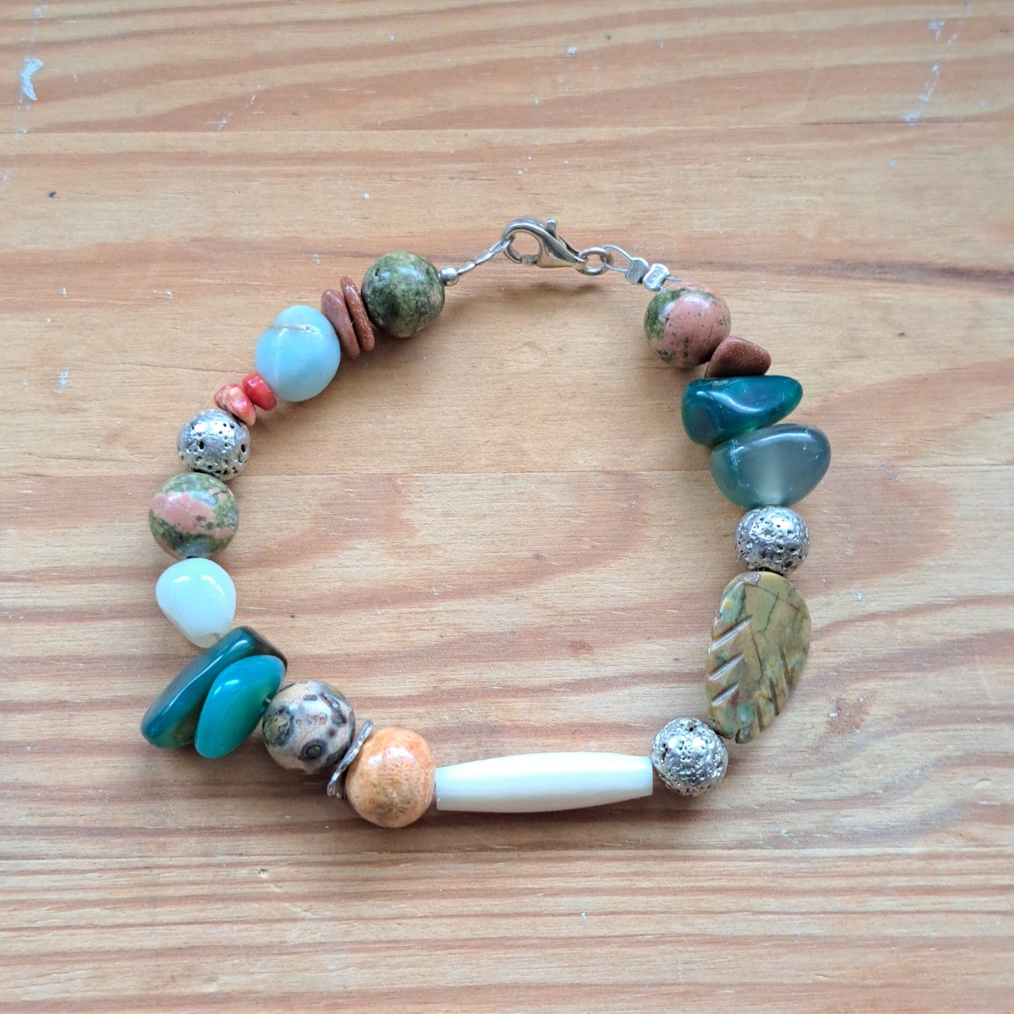 Handmade bracelet with semi precious stones and sterling silver - Katerina Roukouna