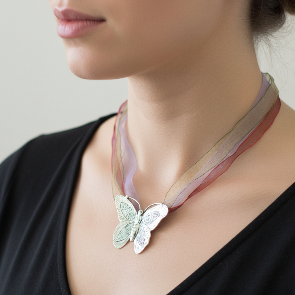 Handmade sterling silver engraved butterfly pendant . - Katerina Roukouna