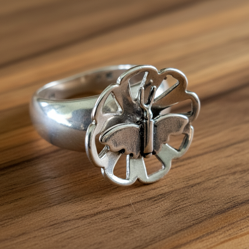 Sterling silver ring with butterfly - Katerina Roukouna