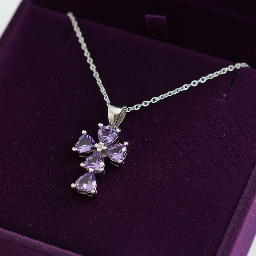 Sterling silver cross with purple zirkons - Katerina Roukouna