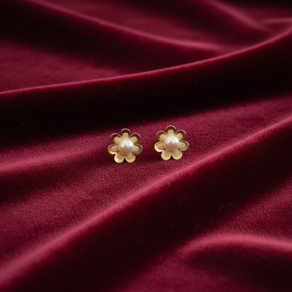9K Gold marguerites with pearls
