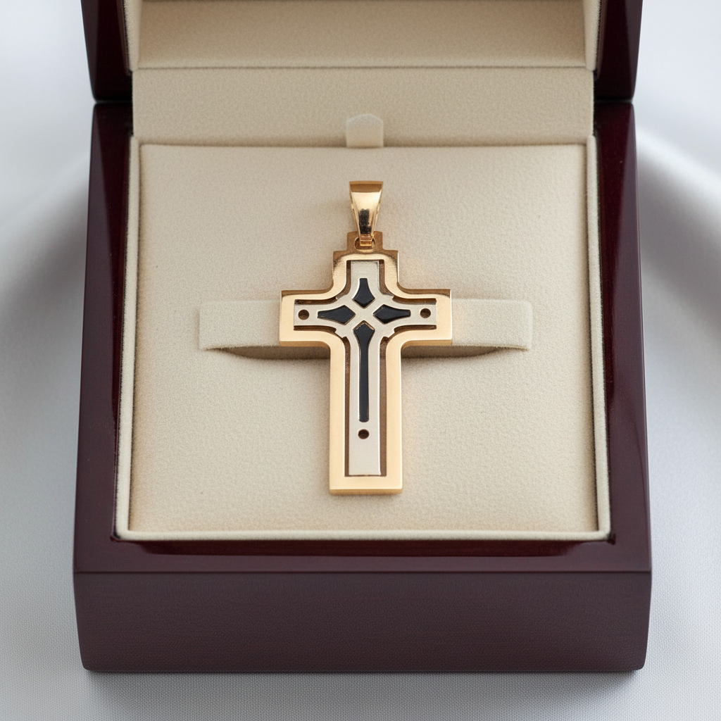 Gold cross 14K white and gold (II) - Katerina Roukouna