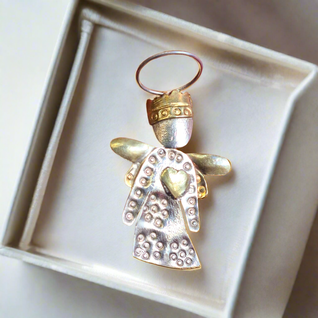 Angel with heart handmade brooch